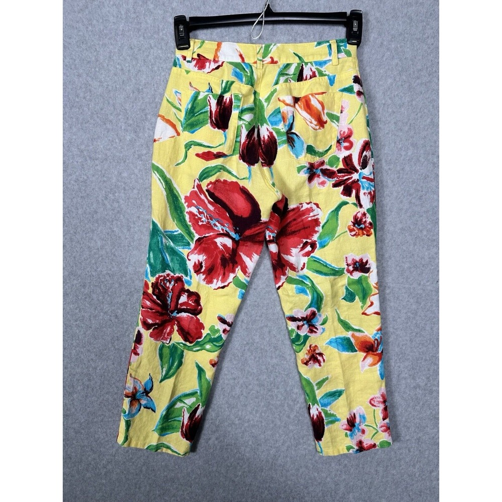 Lauren Ralph Lauren 2Petite 100% Linen Floral Pants Yellow Women's Spring Summer - Picture 2 of 7